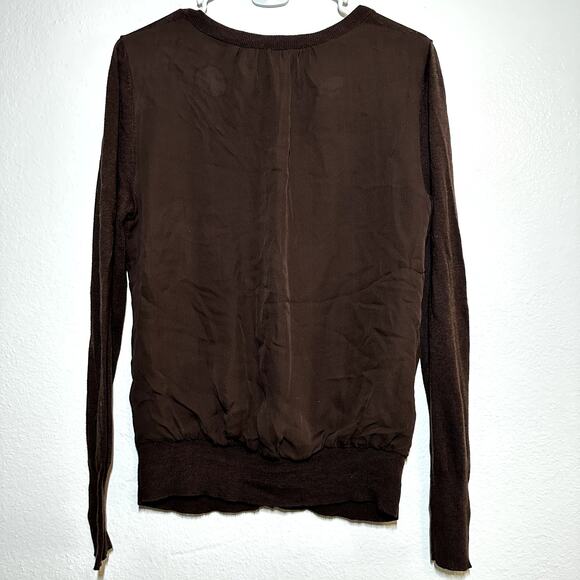 Trina Turk Cardigan Silk Sweater Knitted Long Sleeve Button Front Ribbed Brown M - Picture 4 of 4